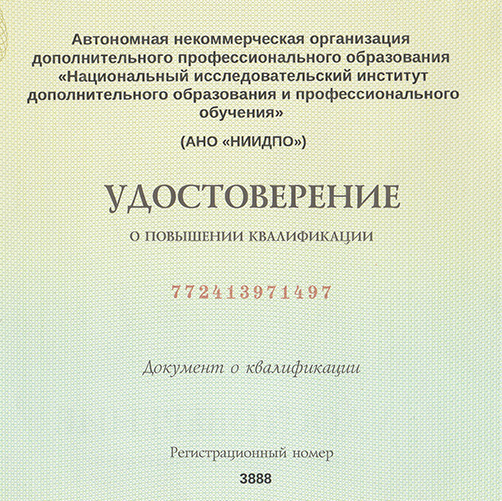 Повышение квалификации АНО «НИИДПО», 2021
