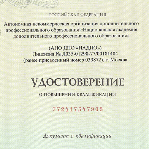 Повышение квалификации АНО ДПО «НАДПО», 2022